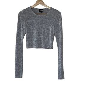 Aritzia Wilfred Free Georgia Heather Gray Long Sleeve Crop Top Crew Neck Size XS